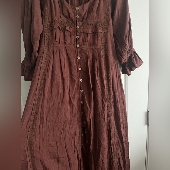 Free People magdalia romantic boho maxi dress size S bottom down puffy sleeve - Picture 4 of 10